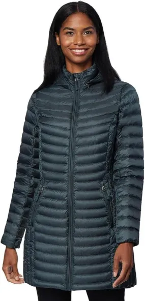 32 Degrees Women’s Ultra-Light Packable Down 3/4 Length Long Jacket with Detachable Hood