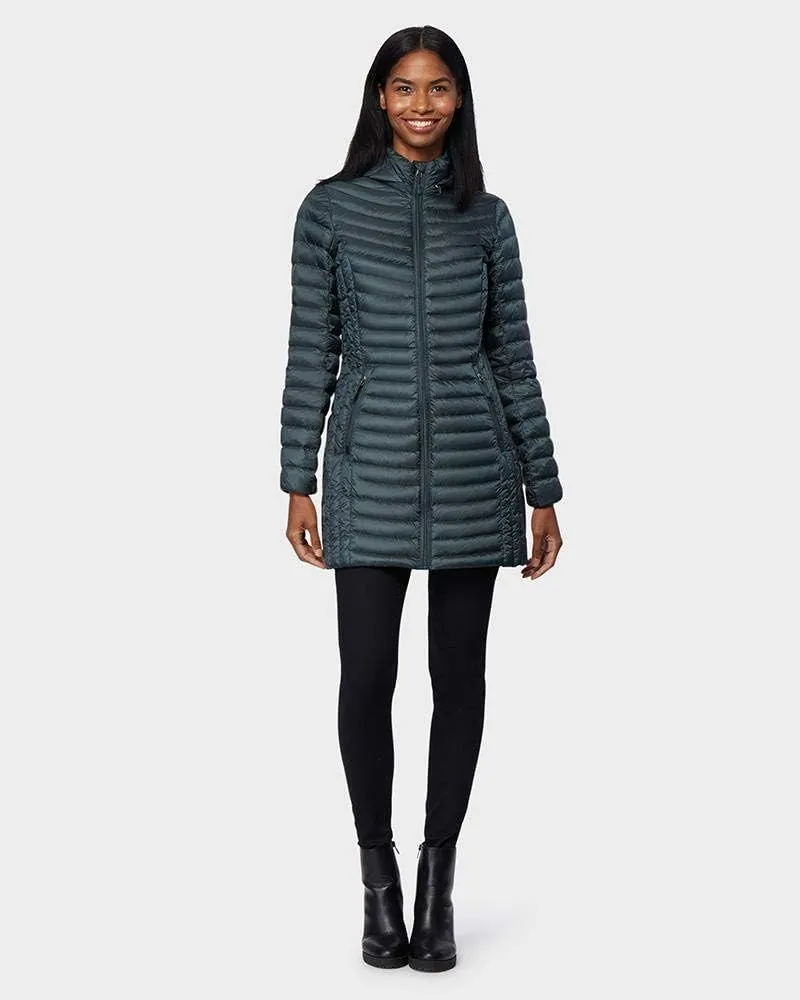 32 Degrees Women’s Ultra-Light Packable Down 3/4 Length Long Jacket with Detachable Hood