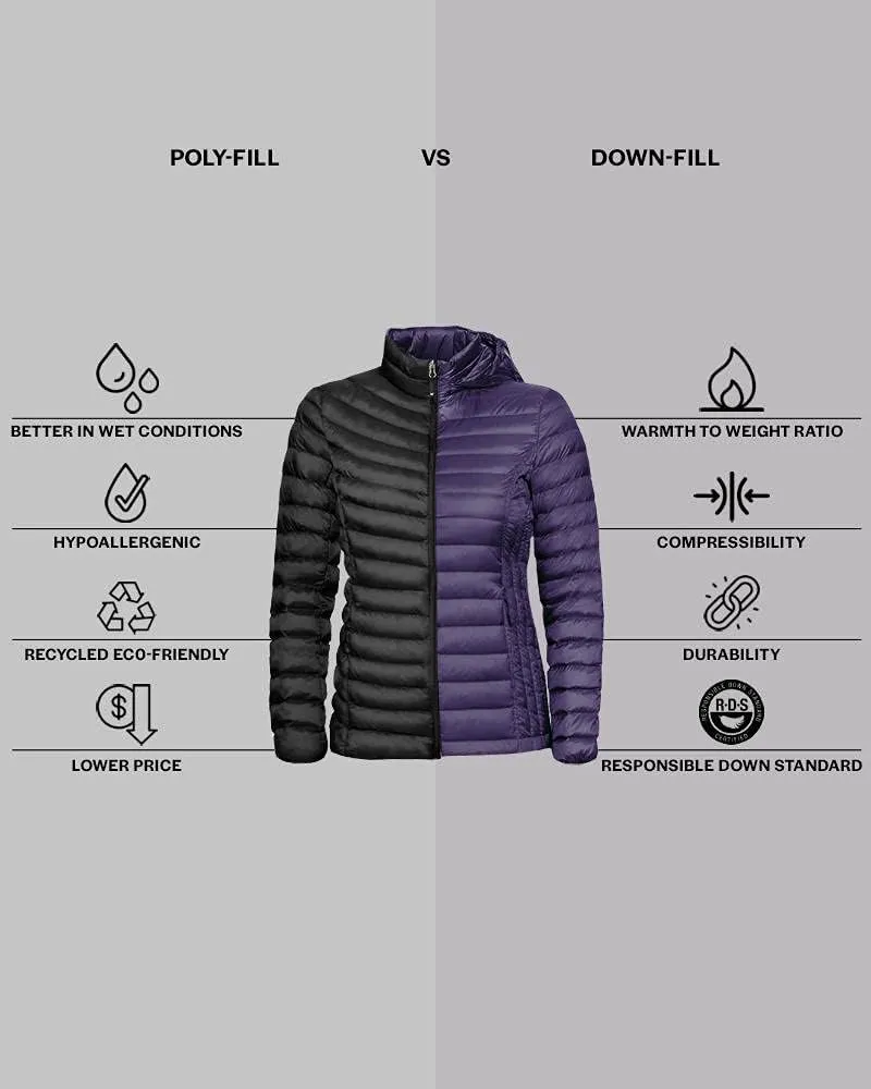 32 Degrees Women’s Ultra-Light Packable Down 3/4 Length Long Jacket with Detachable Hood