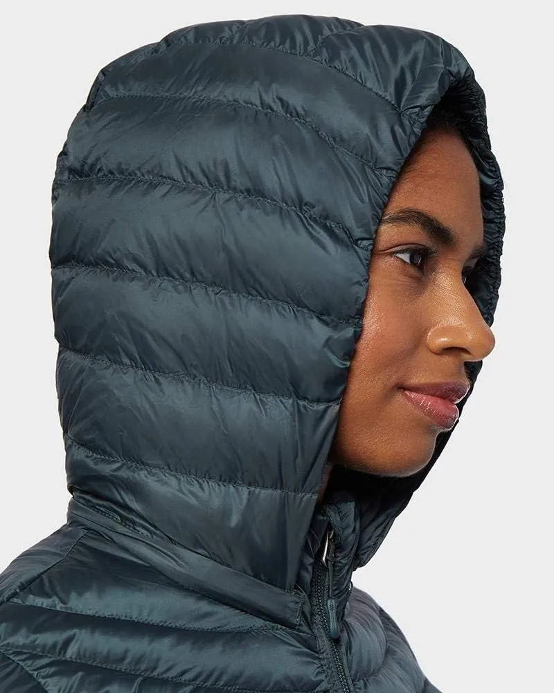32 Degrees Women’s Ultra-Light Packable Down 3/4 Length Long Jacket with Detachable Hood