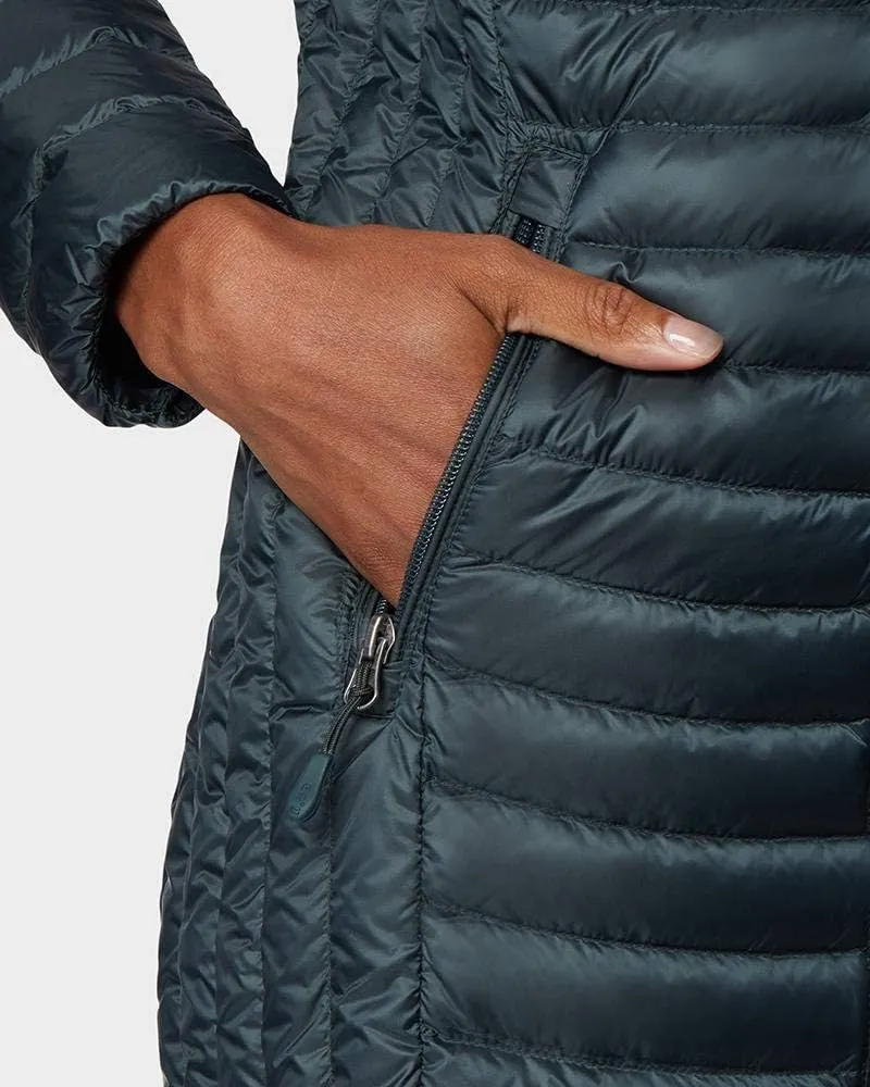 32 Degrees Women’s Ultra-Light Packable Down 3/4 Length Long Jacket with Detachable Hood