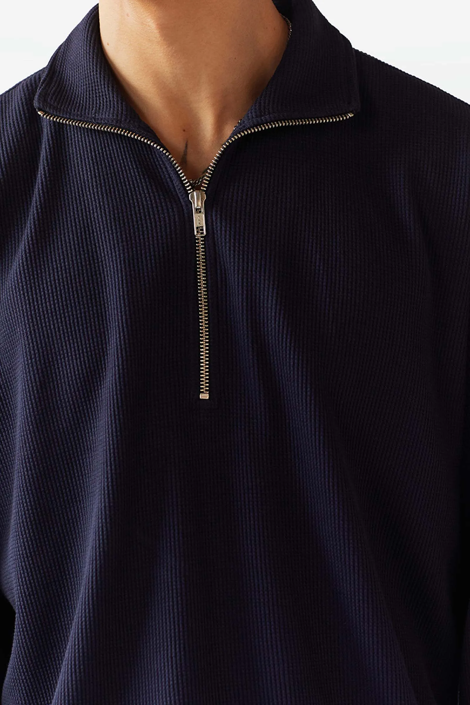Blue Half Zip Waffle Sweatshirt
