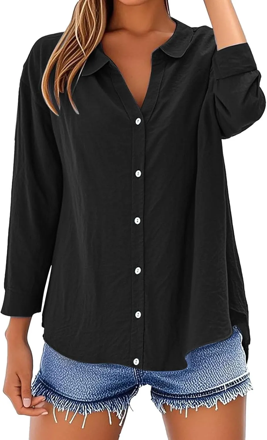 Breathable Linen Button-Up Top - Women's Soft Short Sleeve Blouse, Lightweight, Sheer-Resistant