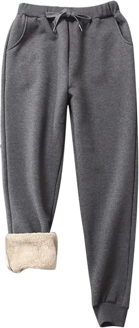 BZGTZT Women's Winter Fleece Pants Sherpa Lined Sweatpants Active Running Jogger Pants Thermal Athletic Lounge with Pockets