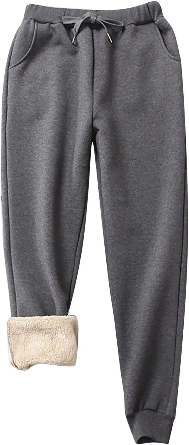 BZGTZT Women's Winter Fleece Pants Sherpa Lined Sweatpants Active Running Jogger Pants Thermal Athletic Lounge with Pockets