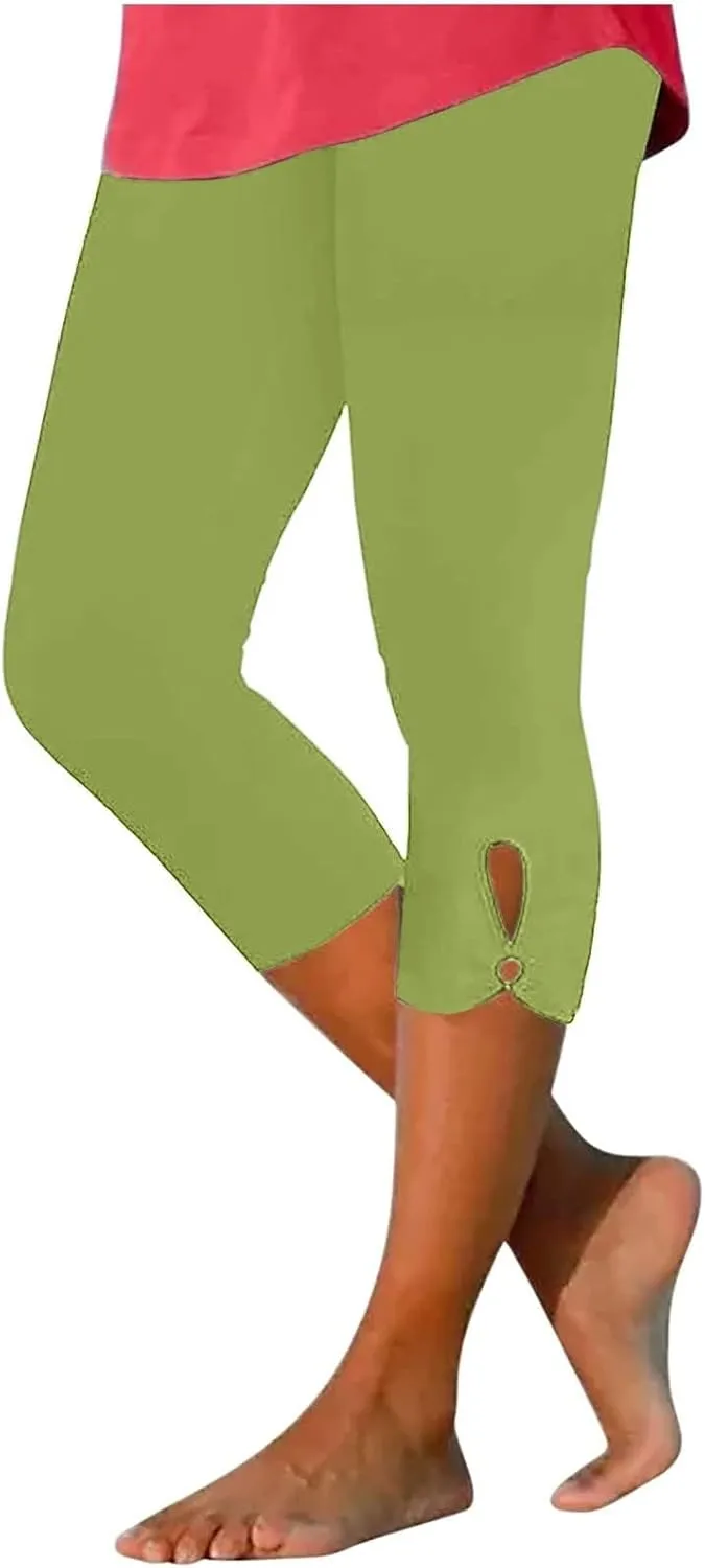 Capri Leggings for Women Summer Dressy Casual Cropped High Waist Yoga Pant Comfy Stretchy Leggings Running Compression