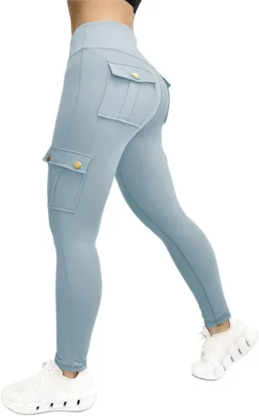 Cargo Leggings with Pockets for Women 2024 Tummy Control Stretchy Workout Leggings Athletic Running Yoga Pants
