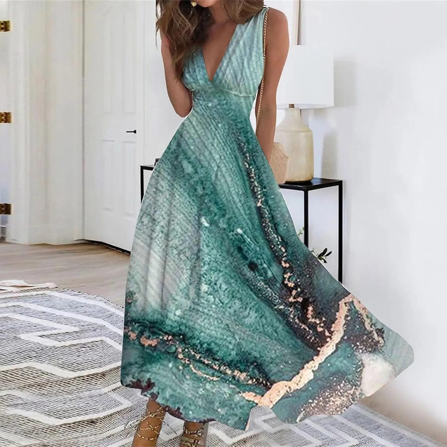 Dresses for Women 2024,Women's Maxi Dress Sleeveless Casual Flowy Swing Dress Floral Print Fashion Daily Sundresses
