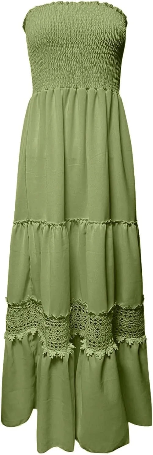 Dresses for Women 2025 Summer Beach Vacation Clothes Spring Tube Top Maxi Dresses Flowing Dress