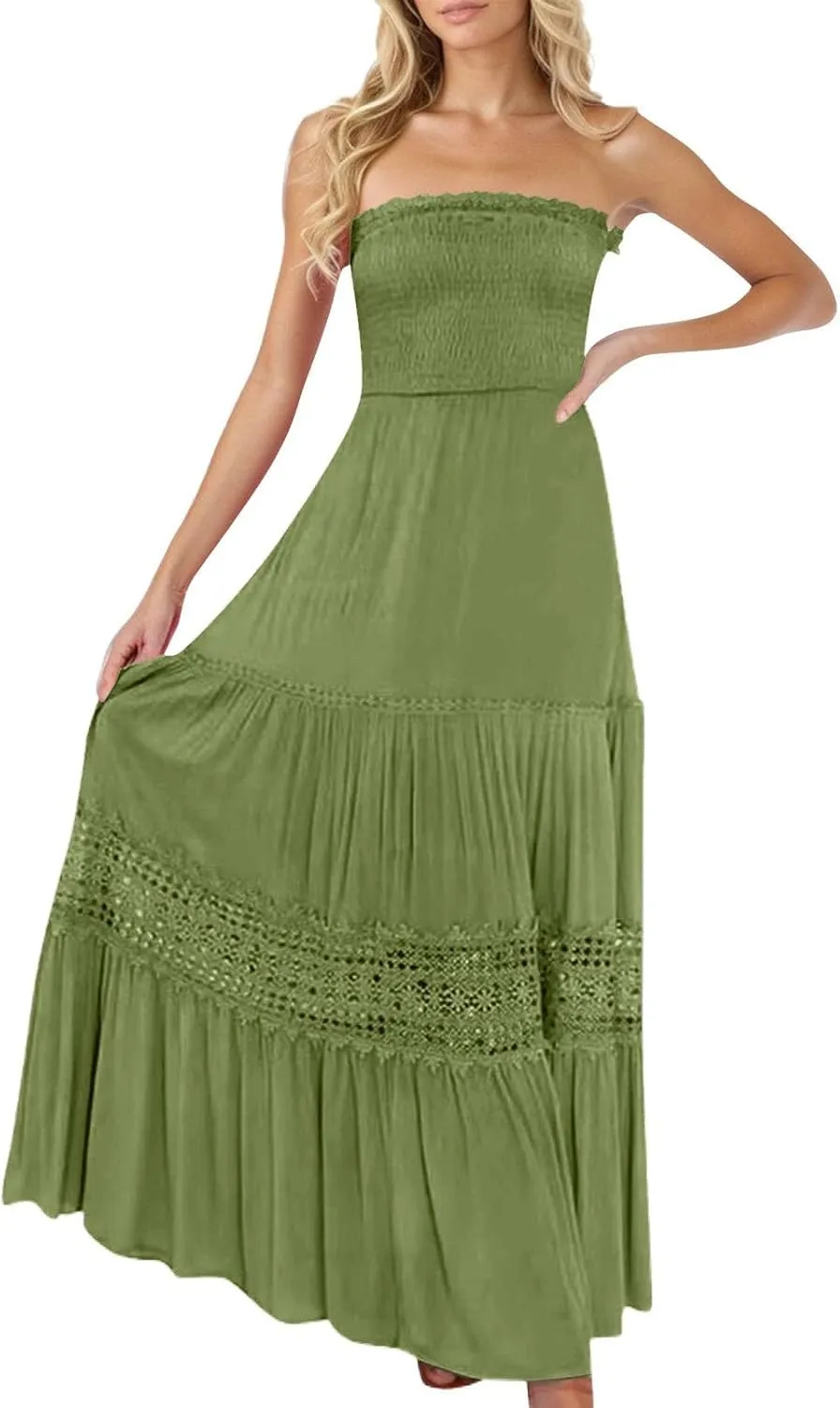 Dresses for Women 2025 Summer Beach Vacation Clothes Spring Tube Top Maxi Dresses Flowing Dress