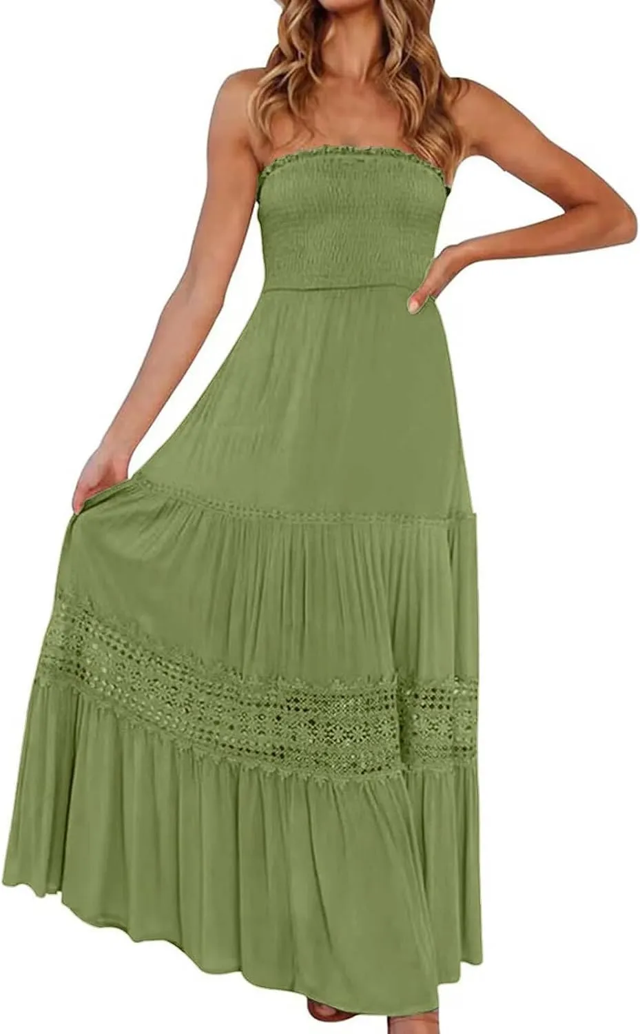 Dresses for Women 2025 Summer Beach Vacation Clothes Spring Tube Top Maxi Dresses Flowing Dress