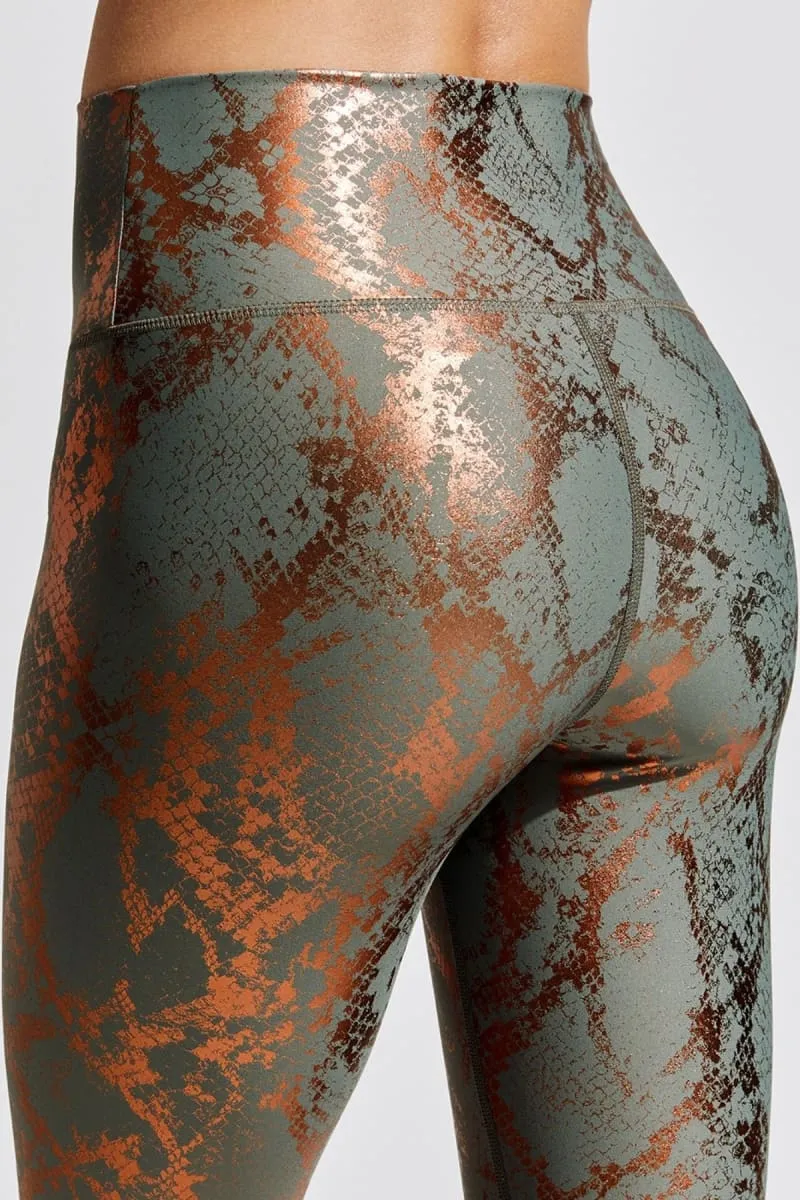 Grey Snakeskin High Waist Ruched Metallic Legging