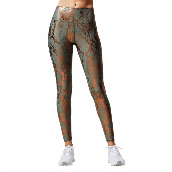 Grey Snakeskin High Waist Ruched Metallic Legging