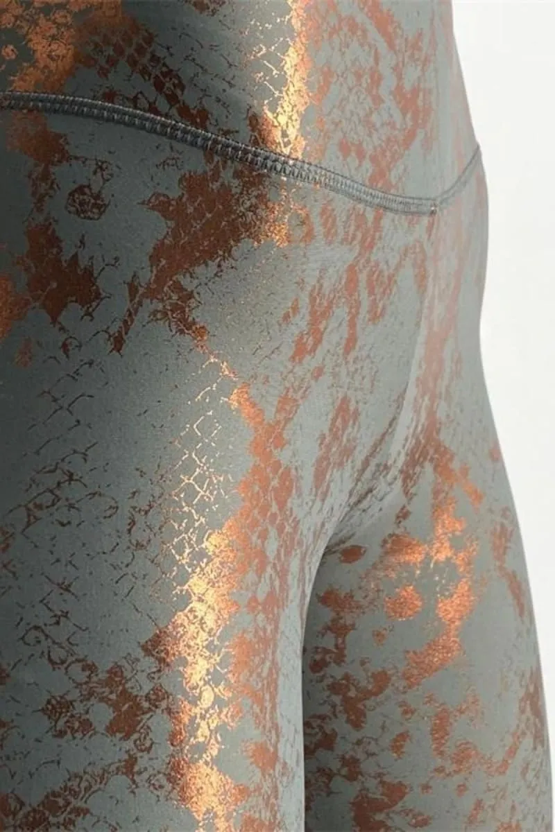 Grey Snakeskin High Waist Ruched Metallic Legging