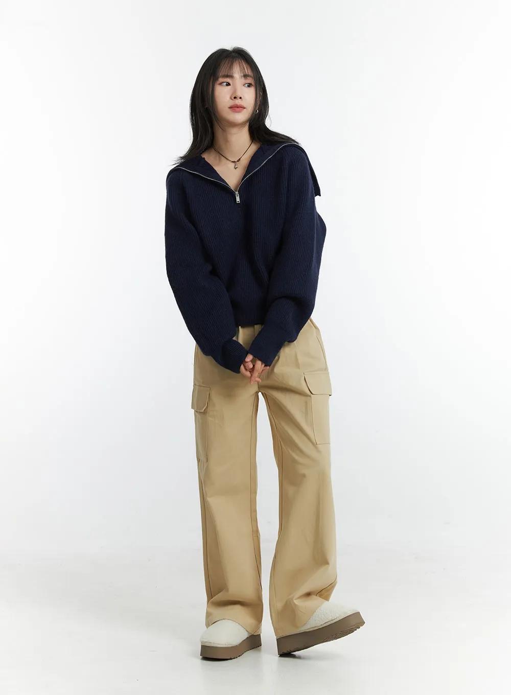 Half Zip Ribbed Knit Sweater OD311