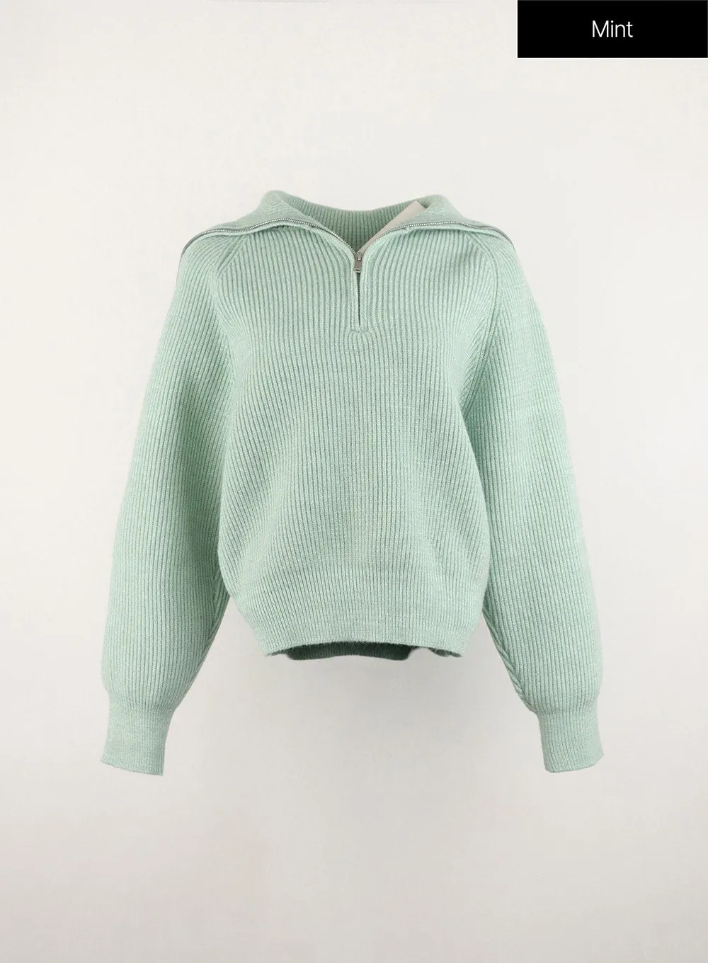 Half Zip Ribbed Knit Sweater OD311
