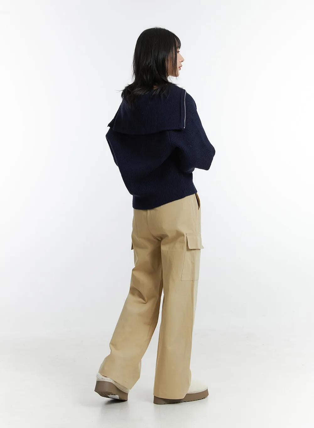 Half Zip Ribbed Knit Sweater OD311