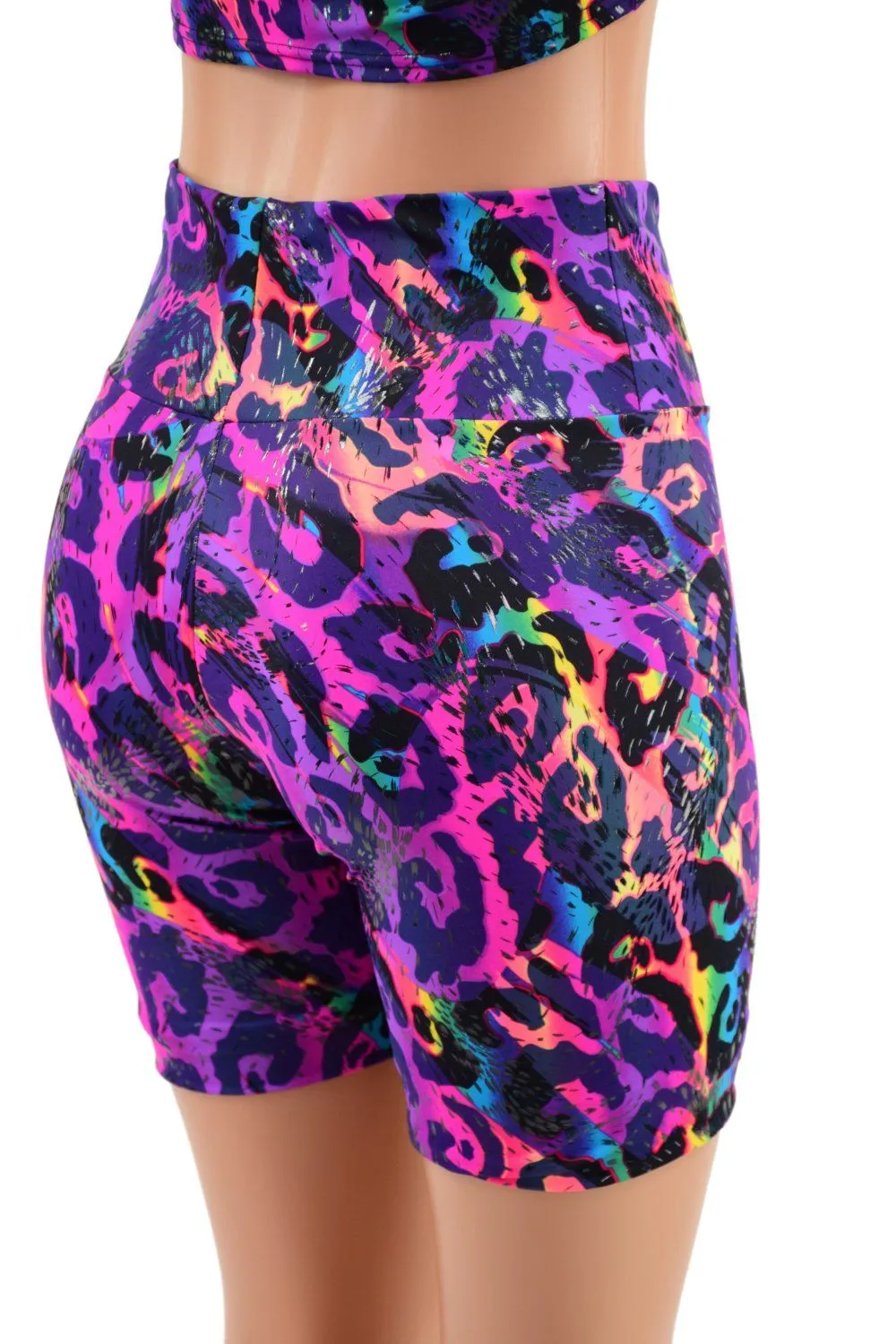High Waist Bike Shorts in Rainbow Leopard