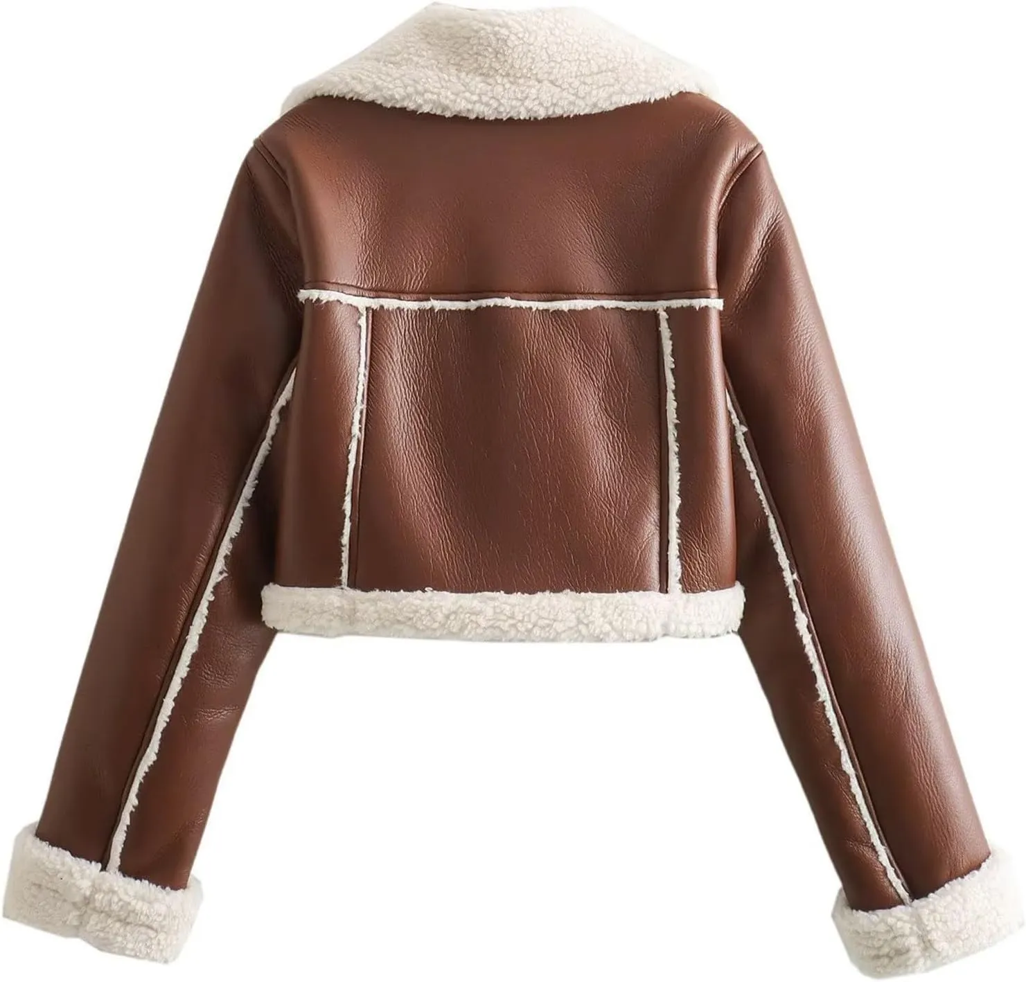 hlysgo Women Winter Jacket Faux Leather Thicken Fleece Lined Motorcycle Jacket Shearling Fluffy Coat Cropped Bomber Jacket