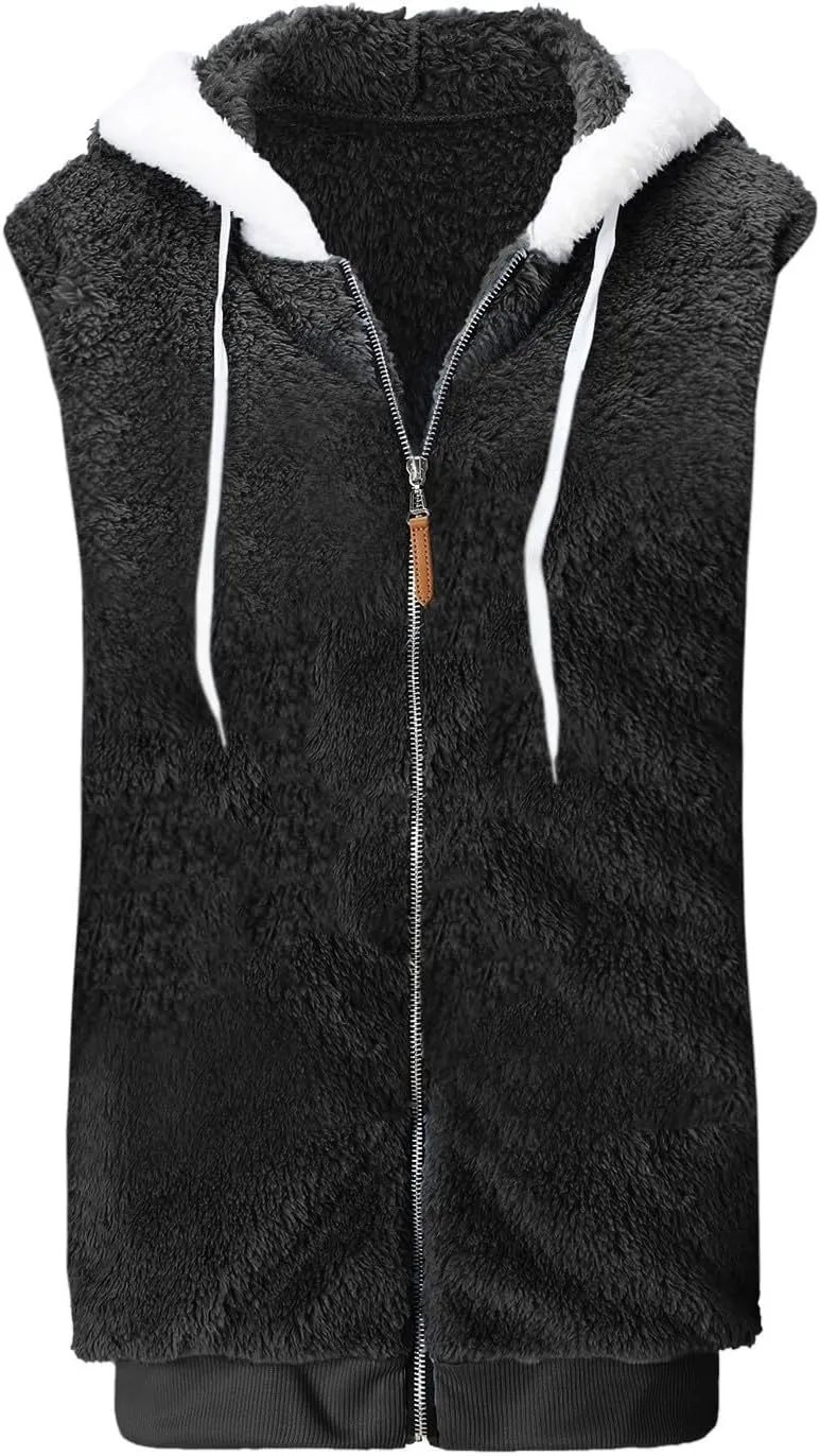 LCMTWX Womens 2023 Winter Fuzzy Fleece Jacket Pocket Zipper Coat Solid Oversized Fuzzy Fleece Fluffy Faux Fur