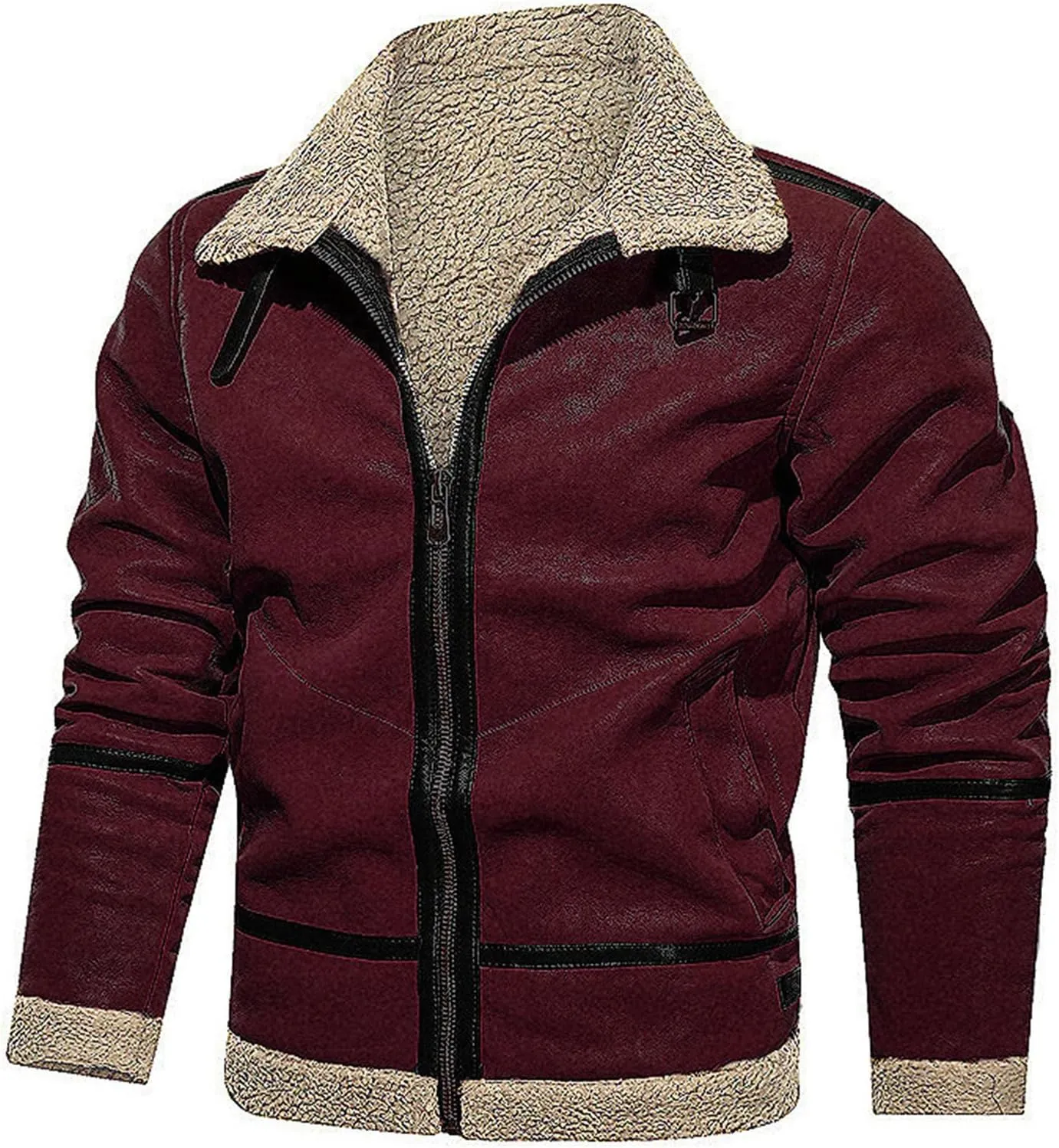 Men's Sherpa Lined Jacket Faux Fur Coats Fleece Fuzzy Jackets Warm Outdoor Coat Zip Up Casual Outwears Winter Trendy