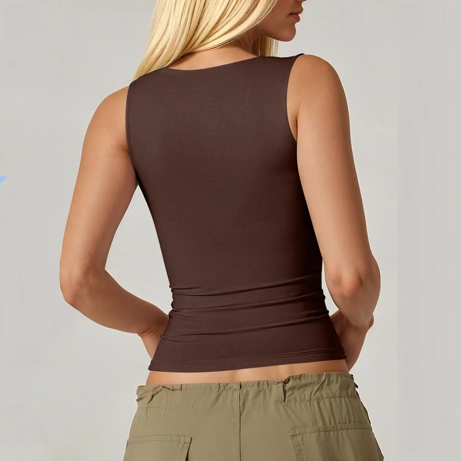 NBXNZWF Women's Sexy Tank Tops Sleeveless V Neck Double Lined Basic Tees Spaghetti Strap Slim Fit Y2K Crop Camisole Tops
