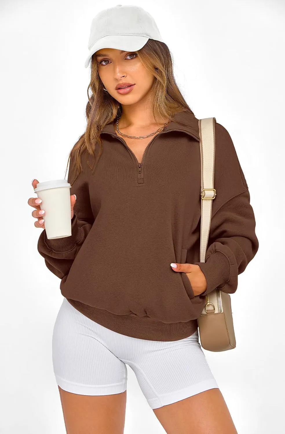 PRETTYGARDEN Womens Half Zip Sweatshirts Fleece Hoodies 2024 Trendy Long Sleeve Pullover Tops Fall Winter Outfits with Pocket