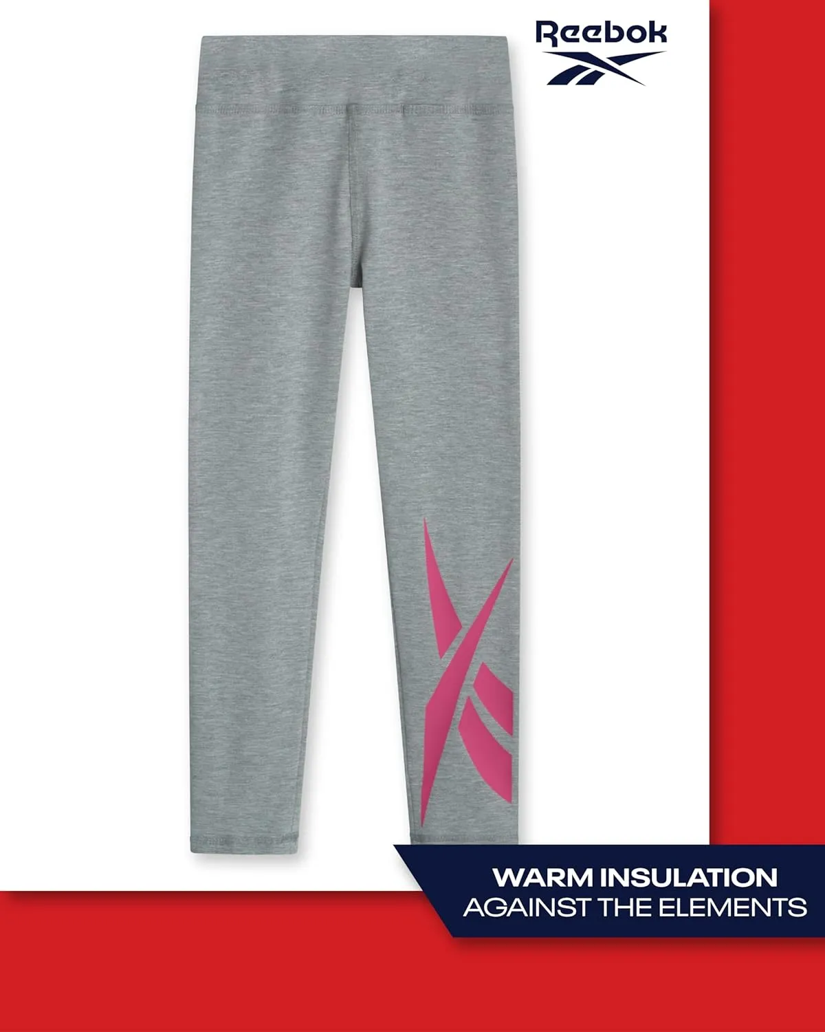 Reebok Girls Leggings - Athletic Performance Cotton Leggings - Stretchy Yoga Pants for Girls Dance Tights (Sizes: 7-12)