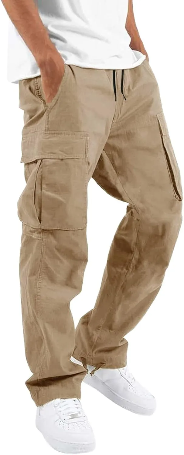 sdbrld Cargo Pants For Men Men's Relaxed Fit Pants Beach Streetwear Baggy Trousers Fashion Cargo Pants with Zipper Pockets