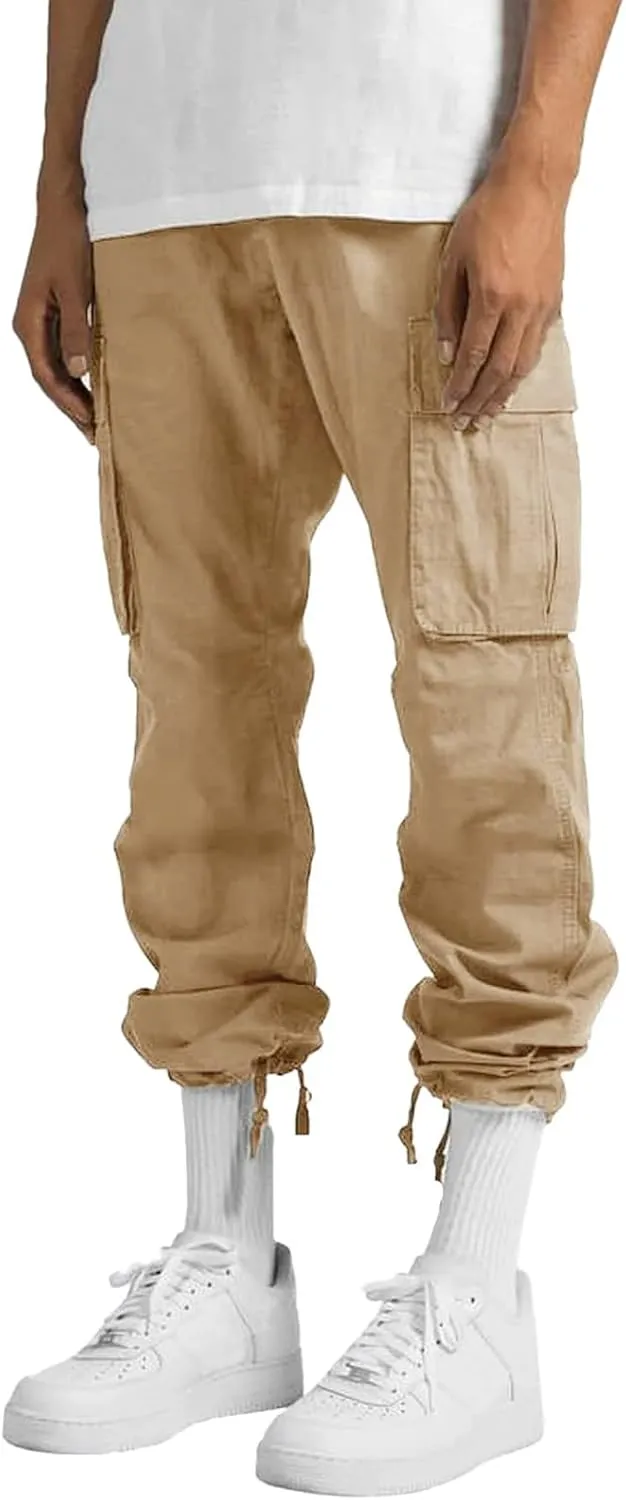 sdbrld Cargo Pants For Men Men's Relaxed Fit Pants Beach Streetwear Baggy Trousers Fashion Cargo Pants with Zipper Pockets