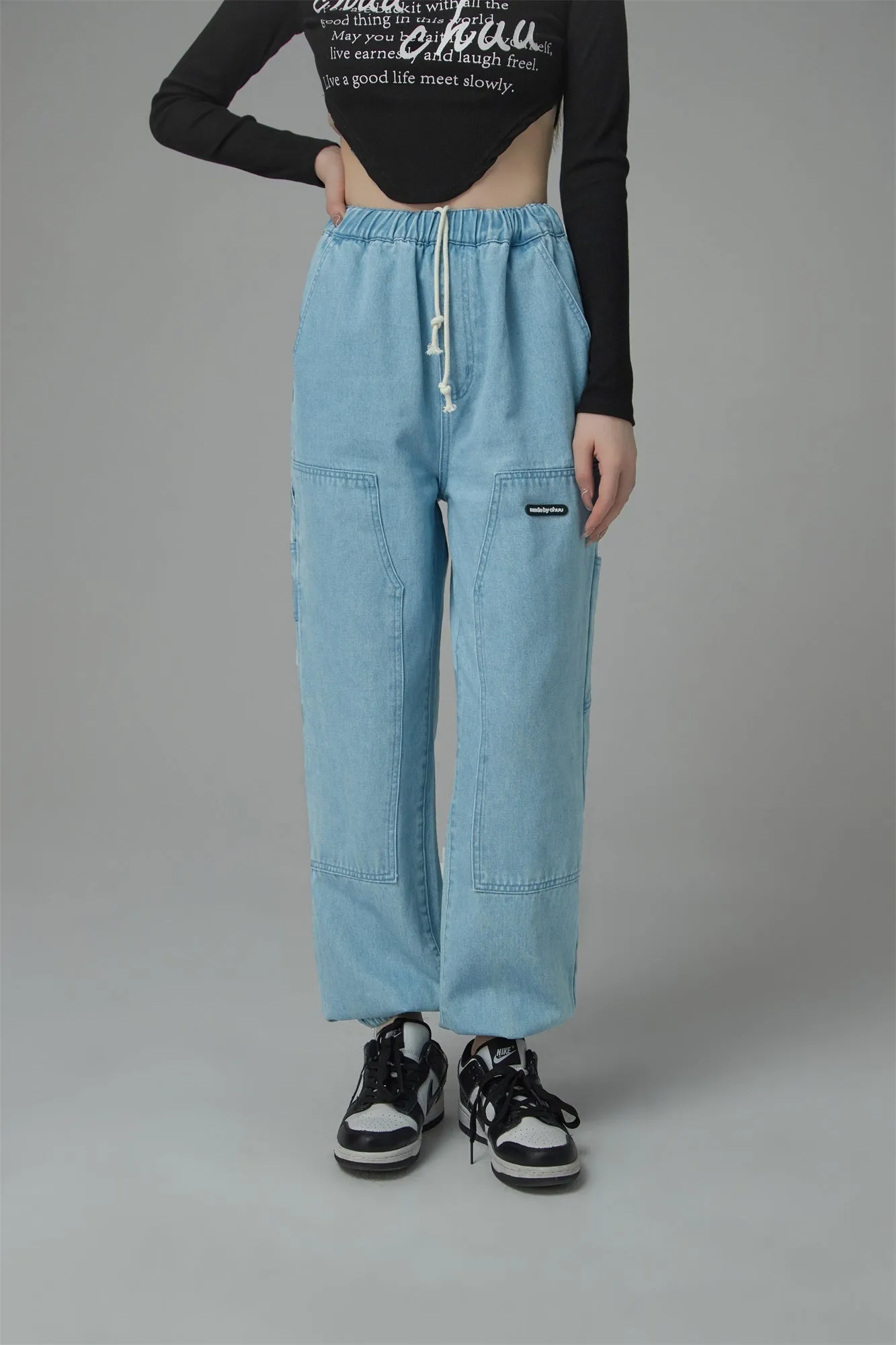 String Denim Jogger Pants