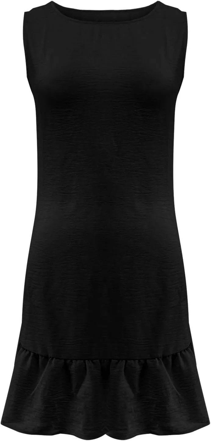 Summer Dresses for Women Sleeveless Crew Neck Sundresses Casual Beach Mini Dress Loose Fit Ruffle Hem Sun Dress