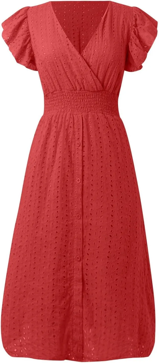 Summer Dresses for Women V Neck Spaghetti Strap Crisscross Backless Dress Flowy Swing A-Line Mini Sundresses