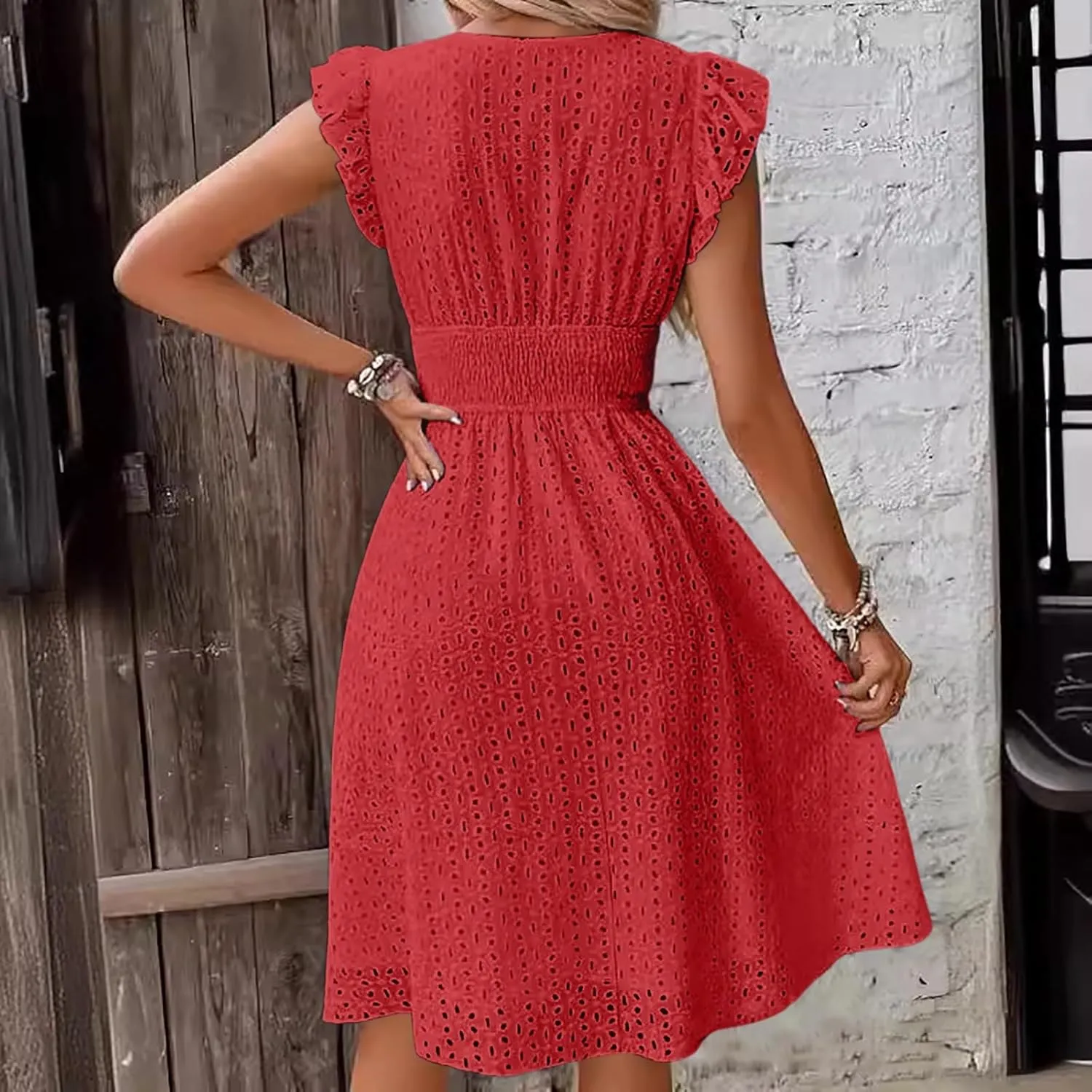 Summer Dresses for Women V Neck Spaghetti Strap Crisscross Backless Dress Flowy Swing A-Line Mini Sundresses