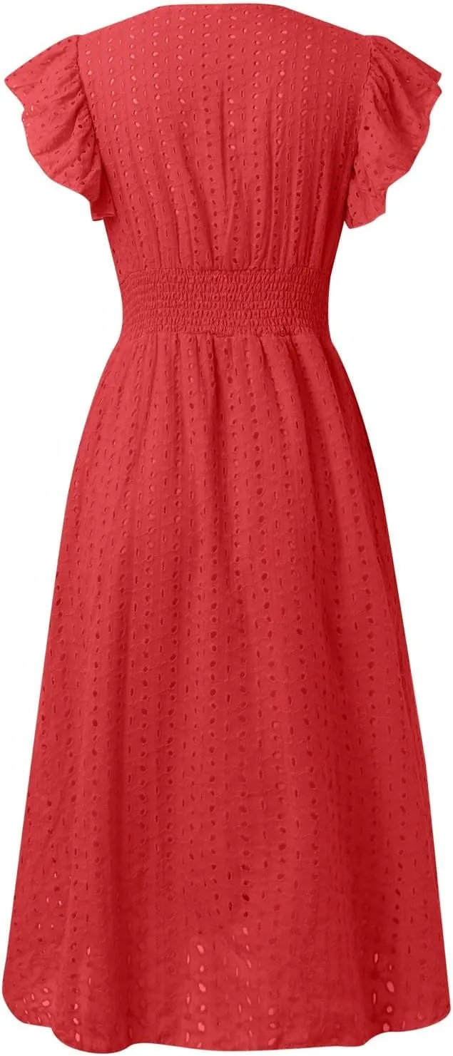 Summer Dresses for Women V Neck Spaghetti Strap Crisscross Backless Dress Flowy Swing A-Line Mini Sundresses