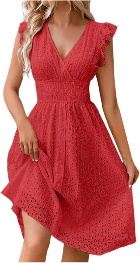 Summer Dresses for Women V Neck Spaghetti Strap Crisscross Backless Dress Flowy Swing A-Line Mini Sundresses
