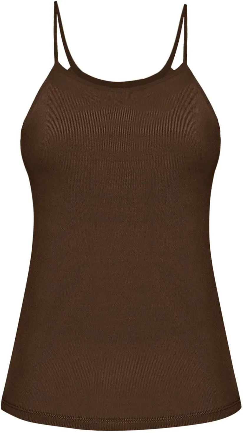 Tank Tops for Women Summer Knitted Casual Spaghetti Straps Sleeveless Solid Shirts Casual Beach Vacation Padded Tank