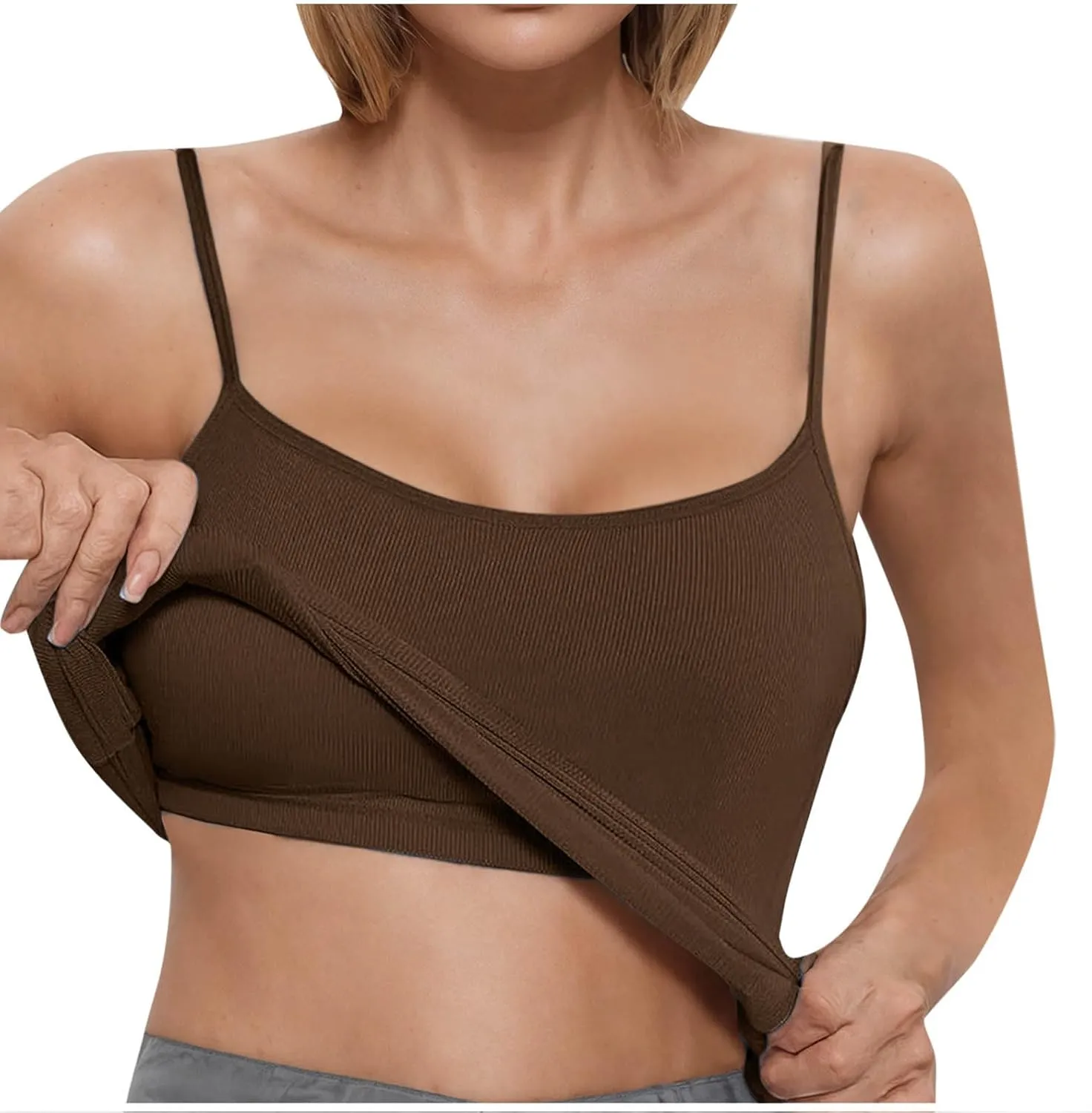 Tank Tops for Women Summer Knitted Casual Spaghetti Straps Sleeveless Solid Shirts Casual Beach Vacation Padded Tank