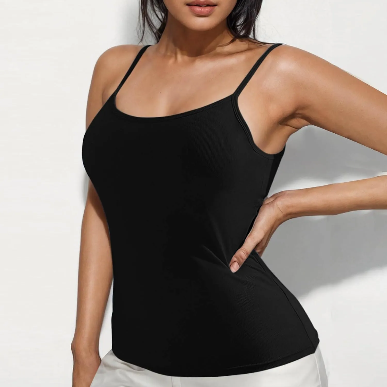 Tank Tops for Women Summer Knitted Casual Spaghetti Straps Sleeveless Solid Shirts Casual Beach Vacation Padded Tank