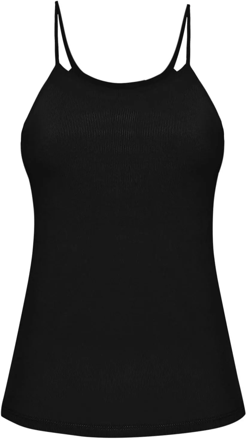 Tank Tops for Women Summer Knitted Casual Spaghetti Straps Sleeveless Solid Shirts Casual Beach Vacation Padded Tank