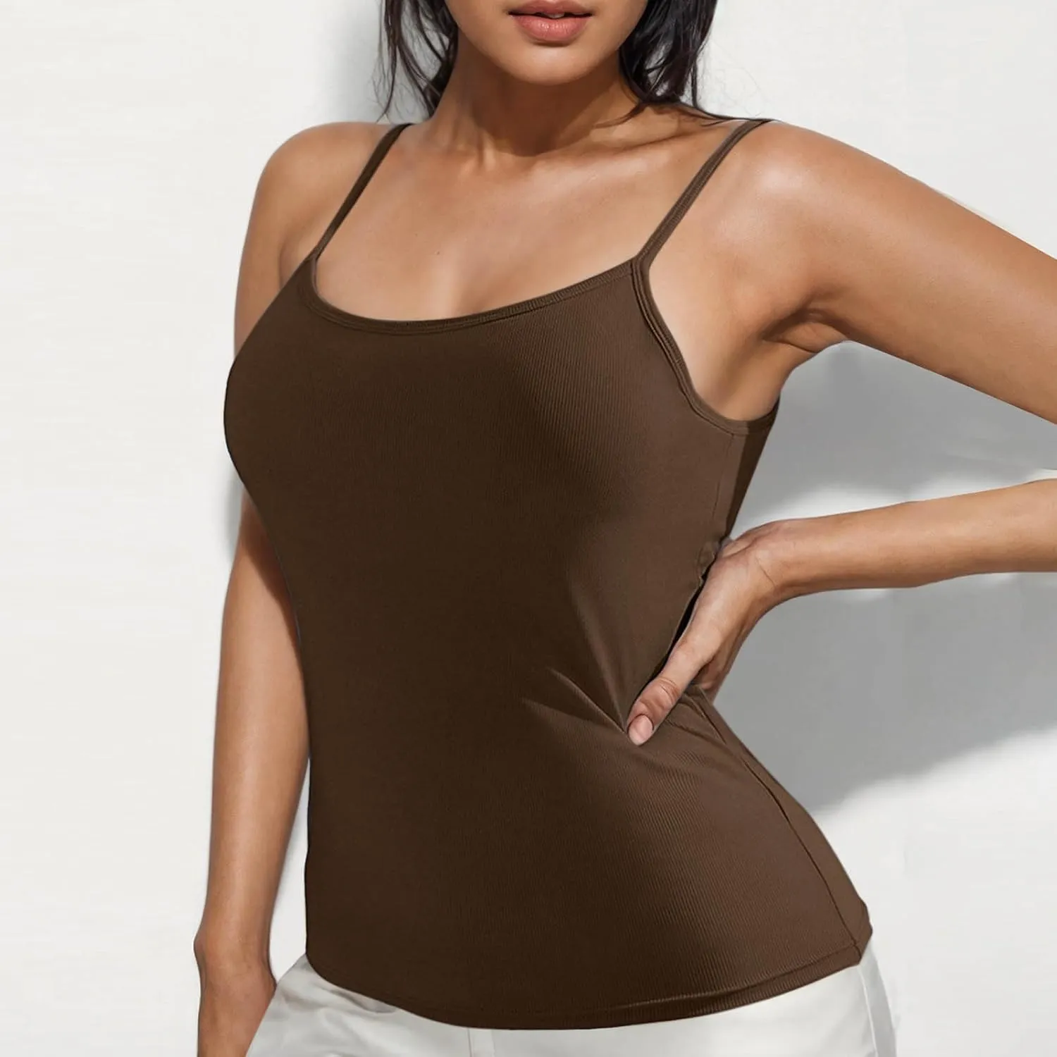 Tank Tops for Women Summer Knitted Casual Spaghetti Straps Sleeveless Solid Shirts Casual Beach Vacation Padded Tank