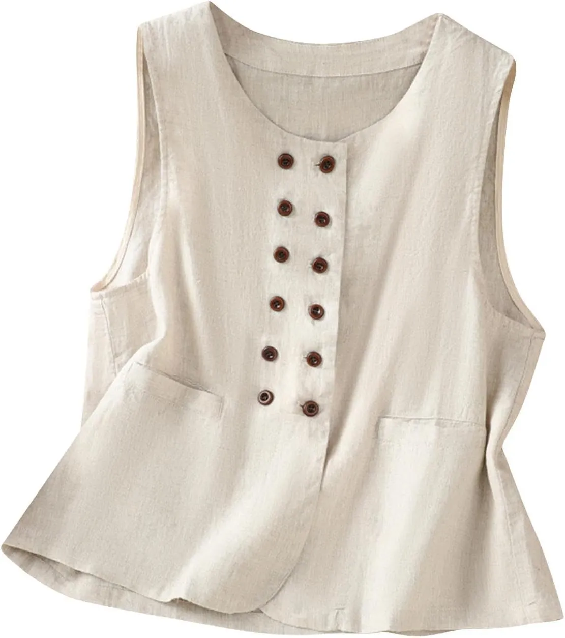 Tank Tops for Women Trendy Casual Flowy Sleeveless Button Crew Neck Solid Top with Pocket Summer 2025 Vacation Tank
