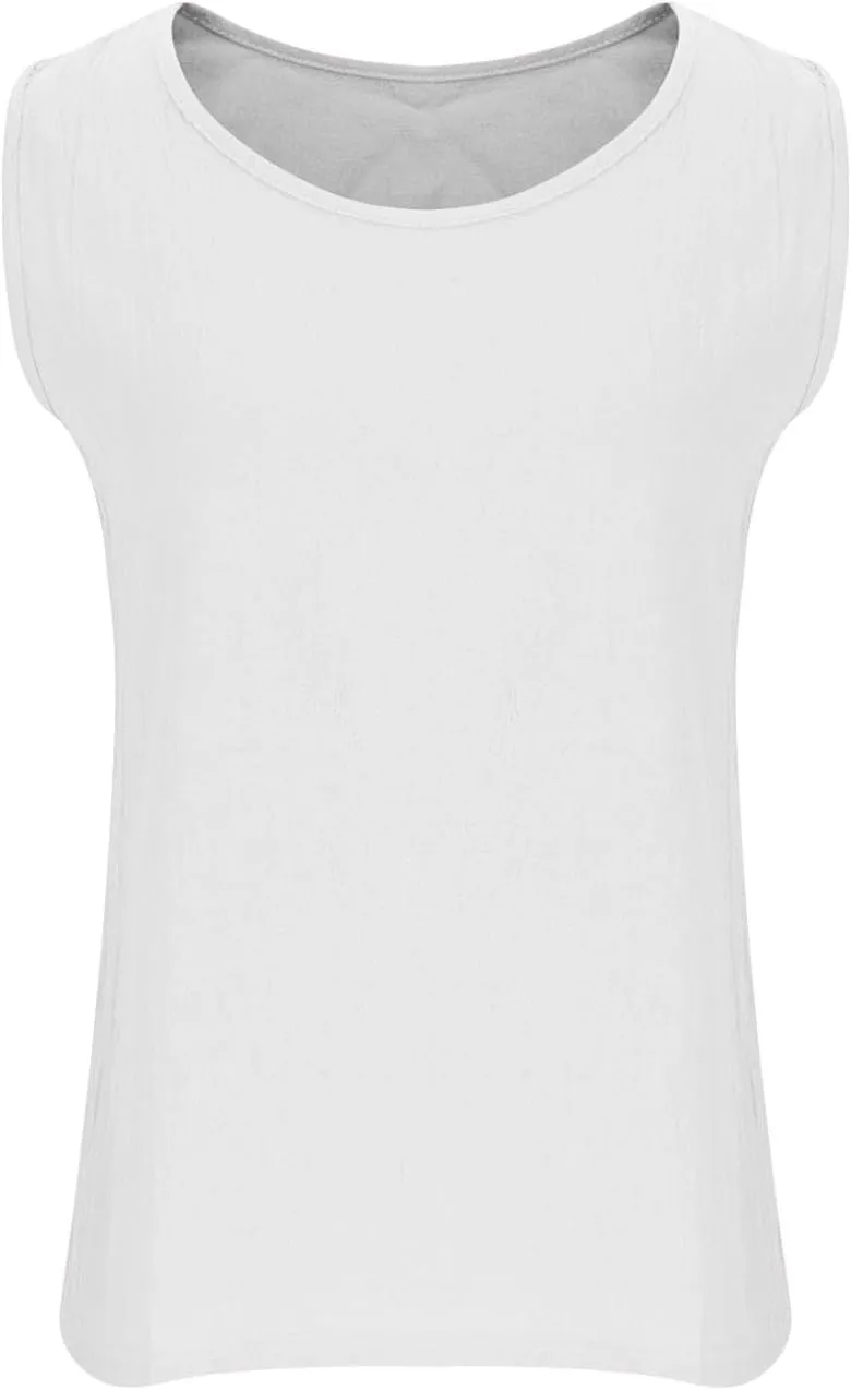 Women Cotton Linen Sleeveless Tank Tops Round Neck Solid Color Summer Shirt Casual Loose Comfy T-Shirt Blouse Vest