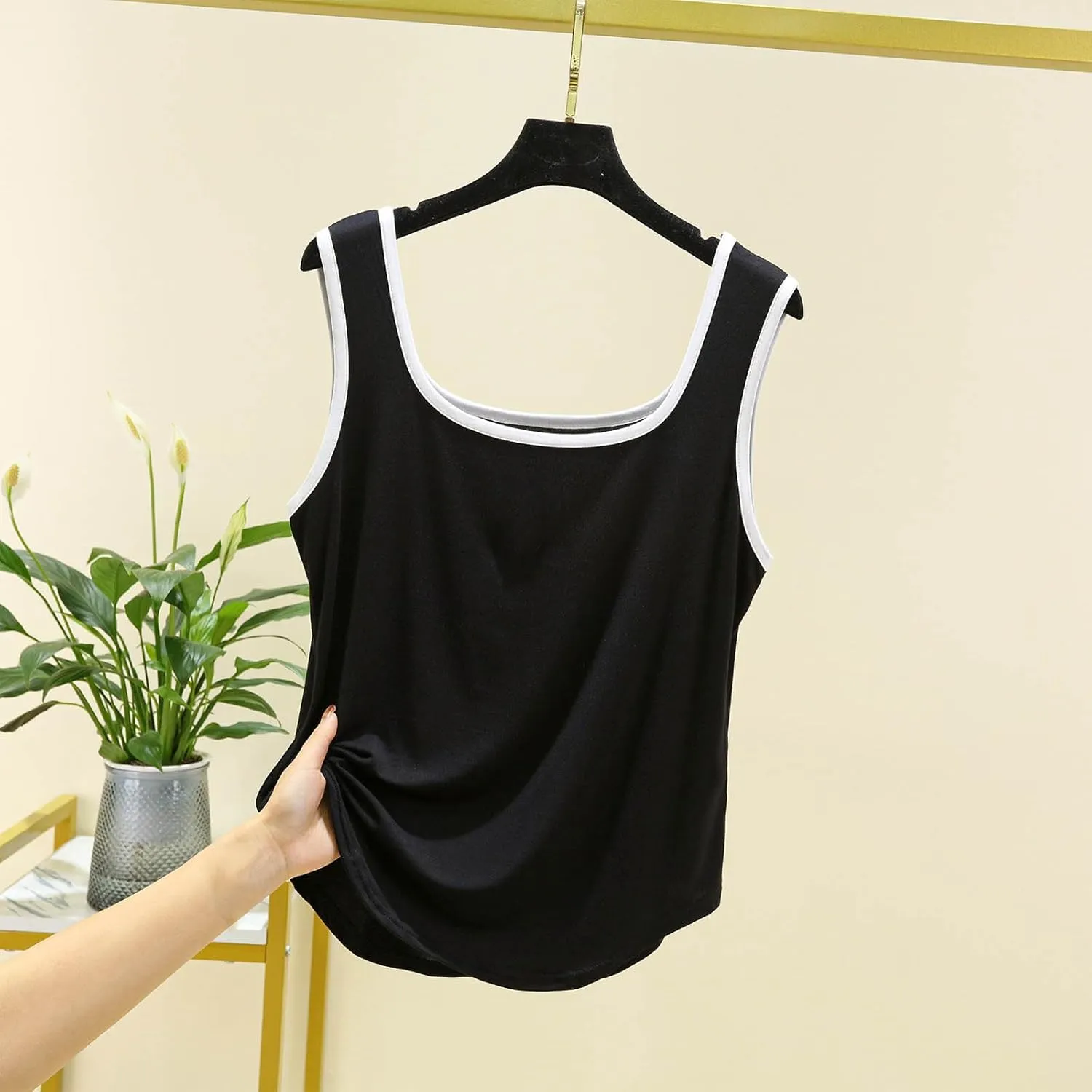 Women Tank Top Summer Fashion Clock Block Sleeveless Square Neck Shirt Casual Lightweight Breathable Athletic Blouse