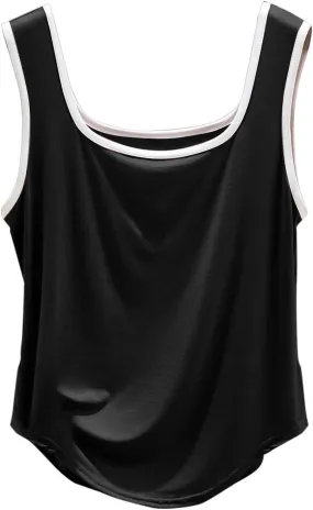 Women Tank Top Summer Fashion Clock Block Sleeveless Square Neck Shirt Casual Lightweight Breathable Athletic Blouse