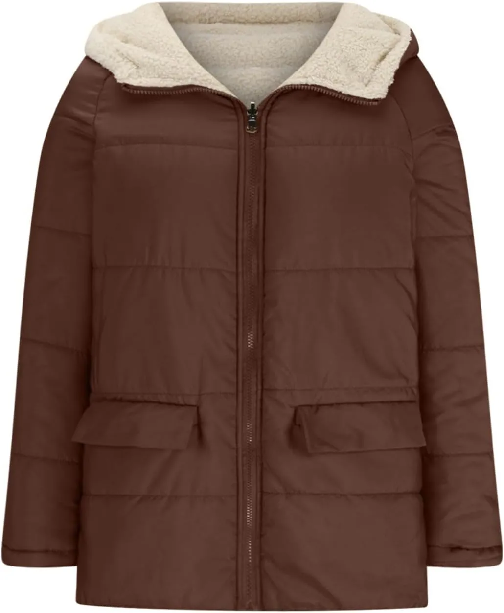 Women's Fall Winter Sherpa Jacket Warm Long Sleeve Full Zip Fleece Lined Hooded Jacket Coat Outerwear with Pockets