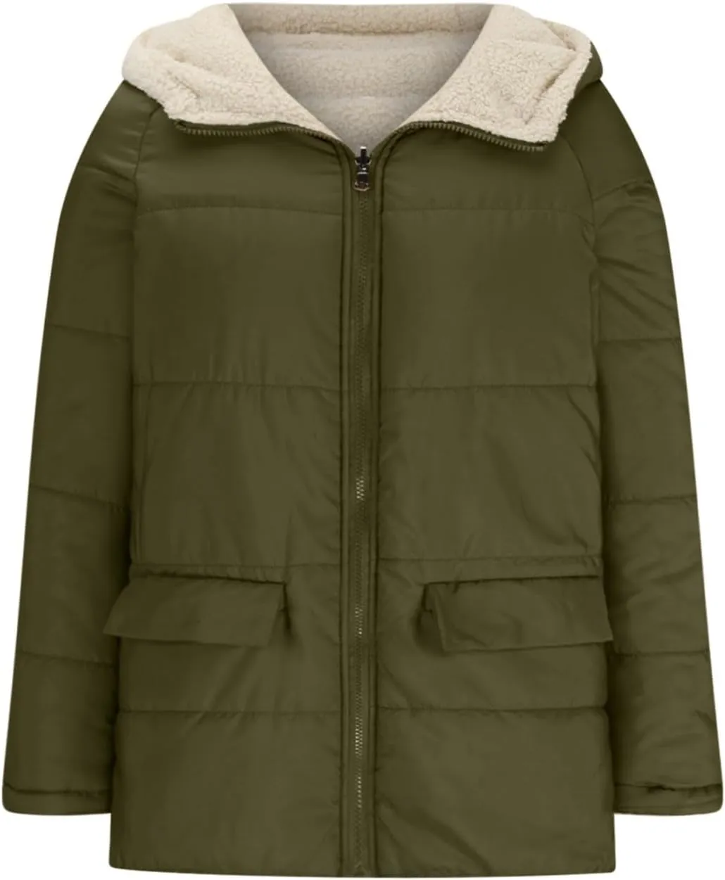 Women's Fall Winter Sherpa Jacket Warm Long Sleeve Full Zip Fleece Lined Hooded Jacket Coat Outerwear with Pockets