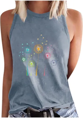 Womens Loose Casual Flowy Tank Tops Trendy Sleeveless Printed Solid Color Crewneck Outfits 2025 Vacation Summer Tank