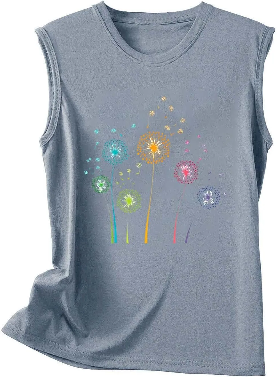 Womens Loose Casual Flowy Tank Tops Trendy Sleeveless Printed Solid Color Crewneck Outfits 2025 Vacation Summer Tank