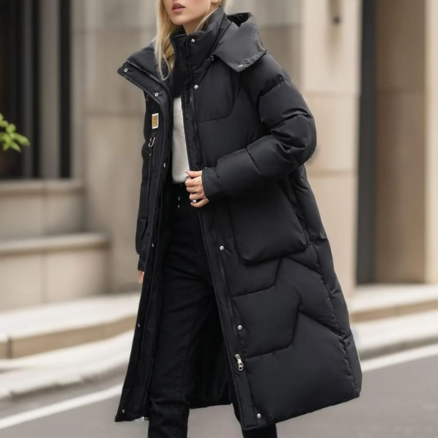 Women's Puffer Jacket Winter Warm Long Down Jacket Thicken Long Outwear Pockets Coat Parka Jacket M-3XL